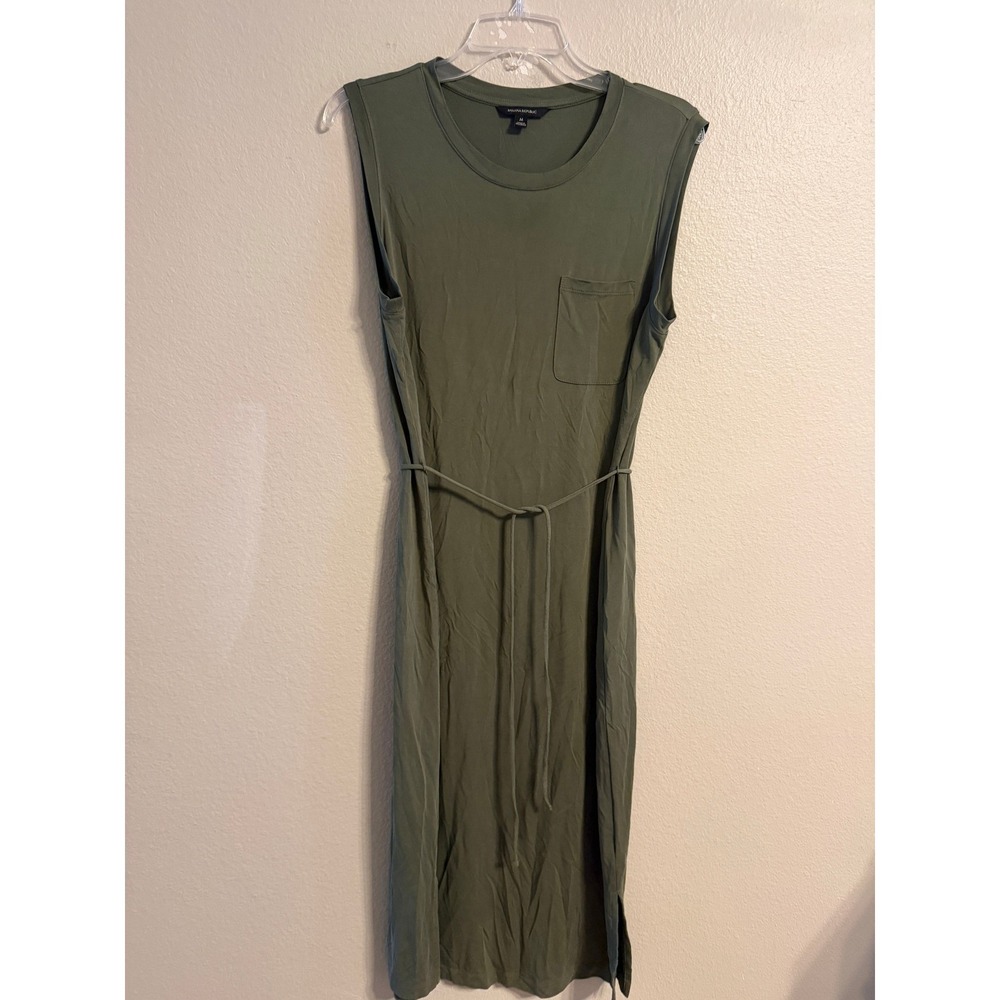 Banana Republic Womens Olive Green Modal Blend Sleeveless Tie Waist Midi Dress M